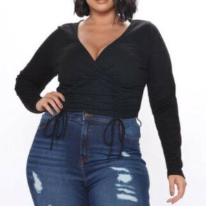 Fashion Nova Women NWT Ruched Stunning Ribbed Top Ties Black Plus Size 3X NWT